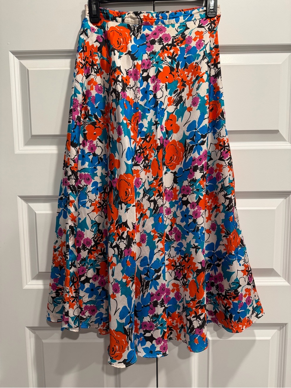 Vintage Bella Valentina Floral A-Line Midi Silk Skirt in Multicolor